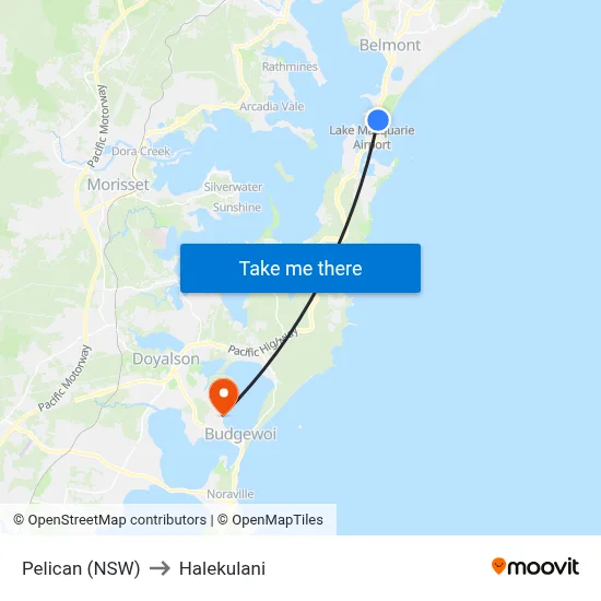 Pelican (NSW) to Halekulani map