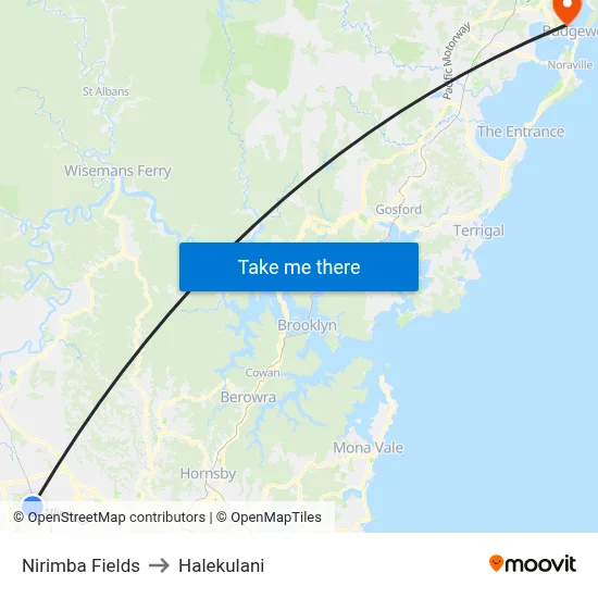 Nirimba Fields to Halekulani map