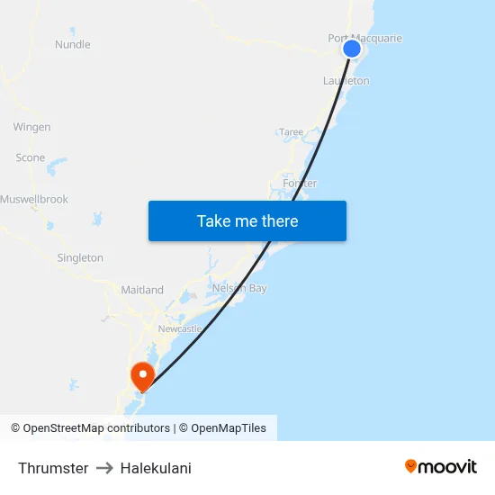 Thrumster to Halekulani map