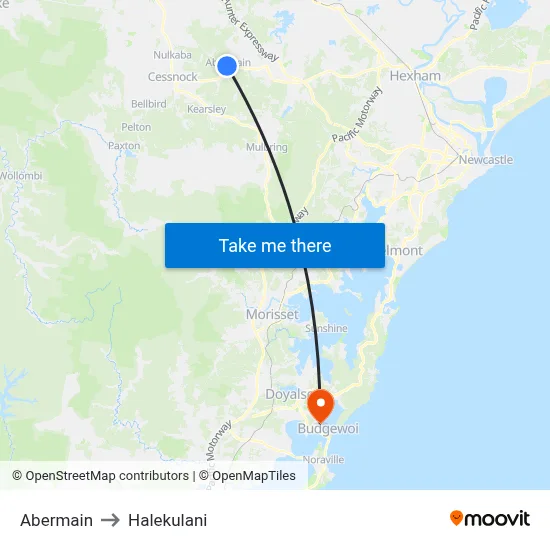 Abermain to Halekulani map