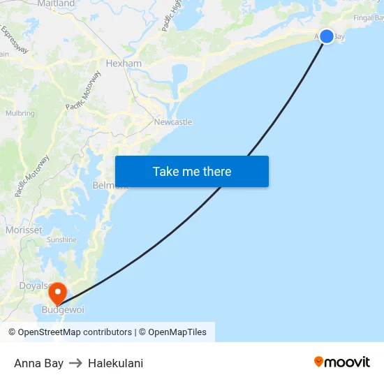 Anna Bay to Halekulani map