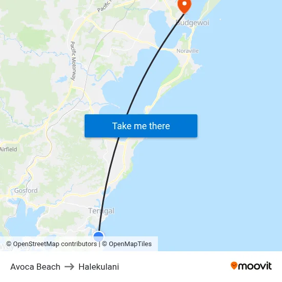 Avoca Beach to Halekulani map