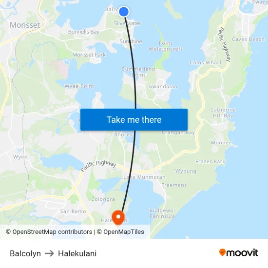 Balcolyn to Halekulani map
