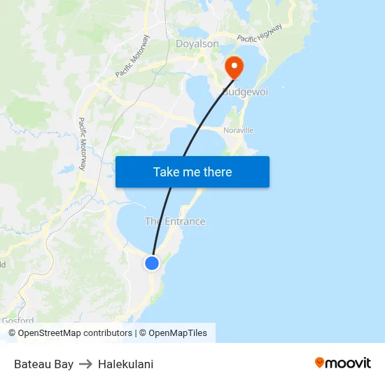 Bateau Bay to Halekulani map