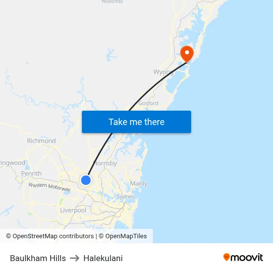 Baulkham Hills to Halekulani map