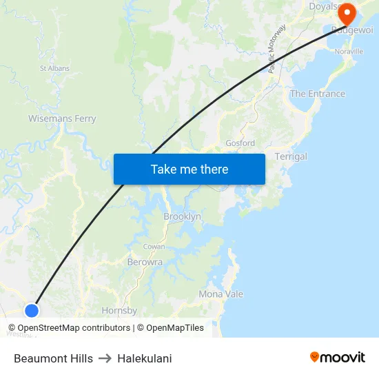 Beaumont Hills to Halekulani map