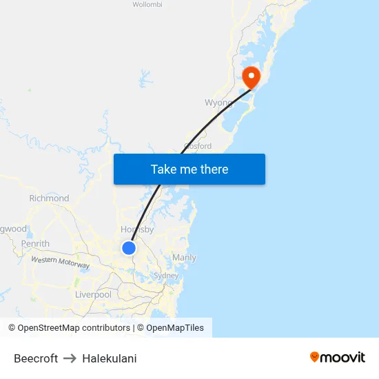 Beecroft to Halekulani map