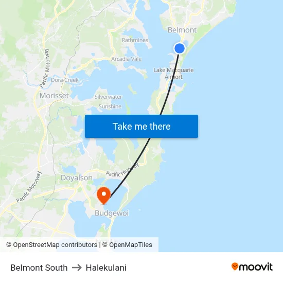 Belmont South to Halekulani map