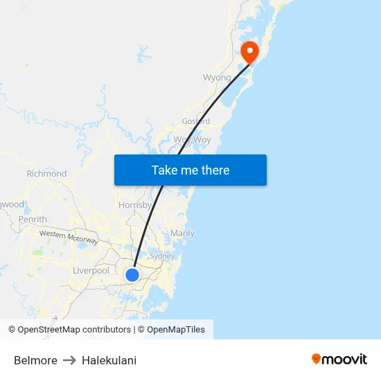 Belmore to Halekulani map