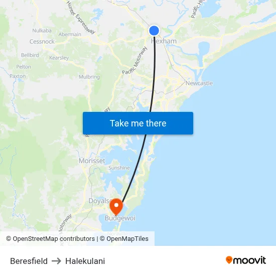 Beresfield to Halekulani map