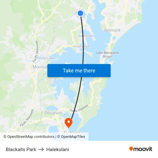 Blackalls Park to Halekulani map