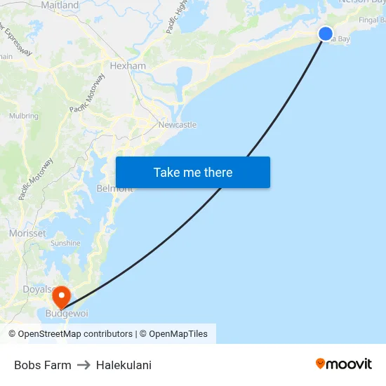 Bobs Farm to Halekulani map