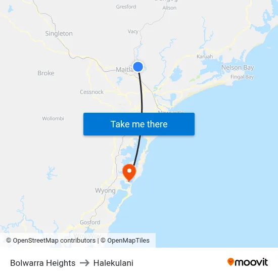Bolwarra Heights to Halekulani map