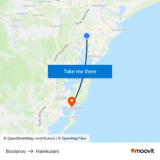 Boolaroo to Halekulani map