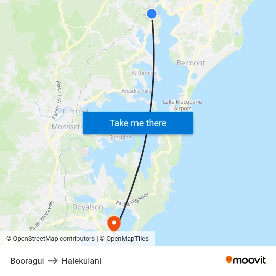 Booragul to Halekulani map
