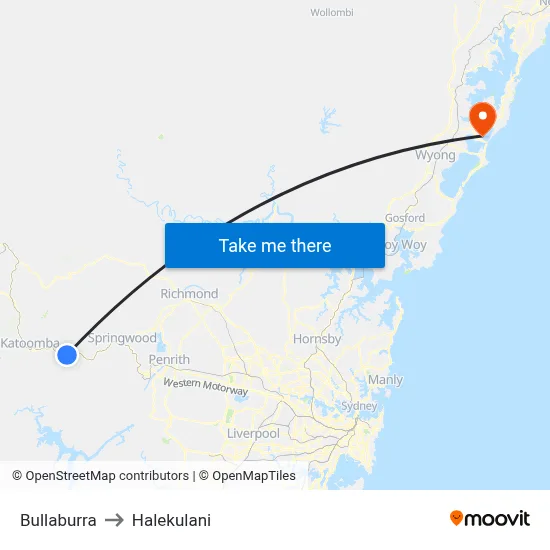 Bullaburra to Halekulani map