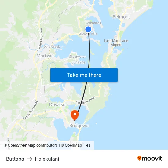 Buttaba to Halekulani map