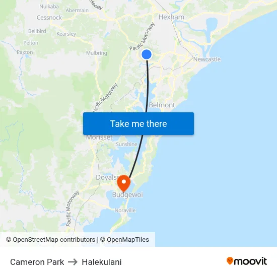 Cameron Park to Halekulani map