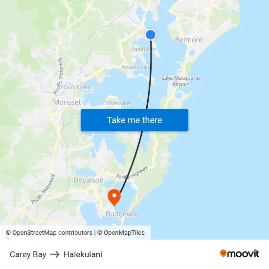Carey Bay to Halekulani map