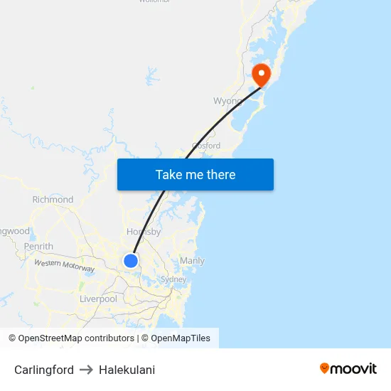 Carlingford to Halekulani map