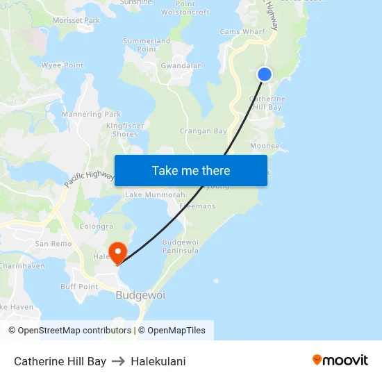 Catherine Hill Bay to Halekulani map