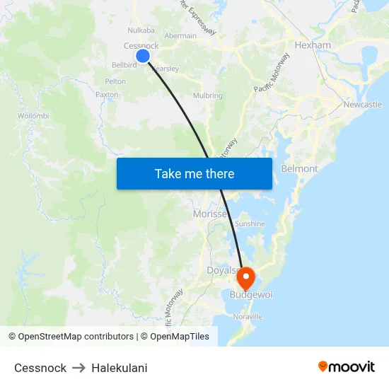 Cessnock to Halekulani map