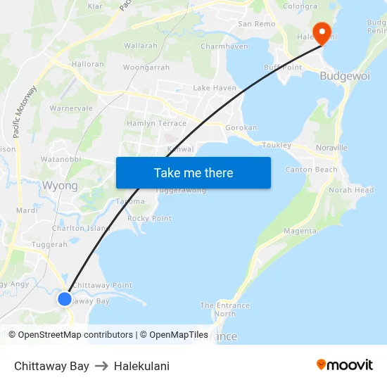 Chittaway Bay to Halekulani map