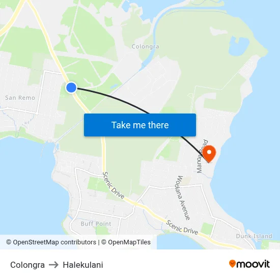 Colongra to Halekulani map