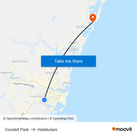 Condell Park to Halekulani map
