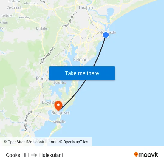 Cooks Hill to Halekulani map