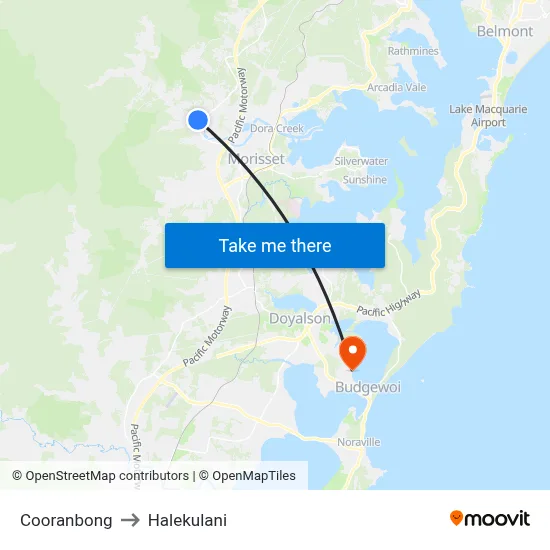Cooranbong to Halekulani map