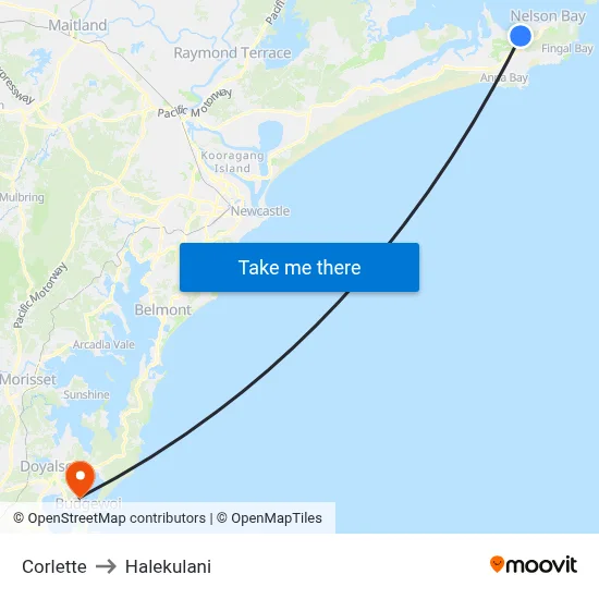 Corlette to Halekulani map