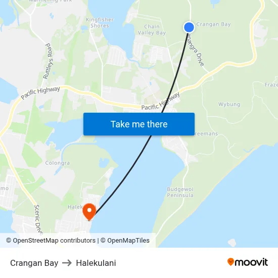 Crangan Bay to Halekulani map