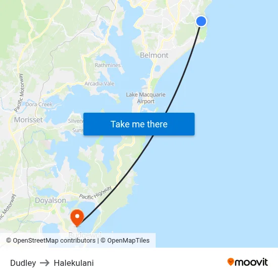 Dudley to Halekulani map