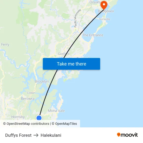 Duffys Forest to Halekulani map