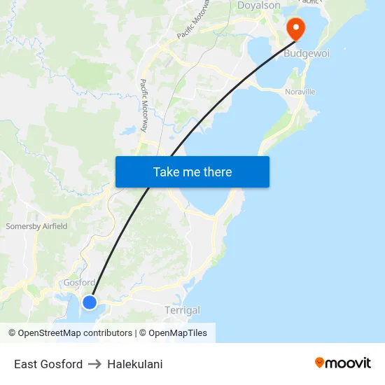 East Gosford to Halekulani map