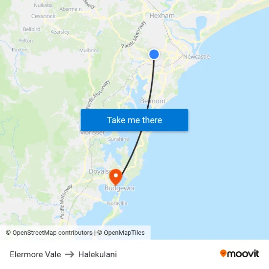 Elermore Vale to Halekulani map