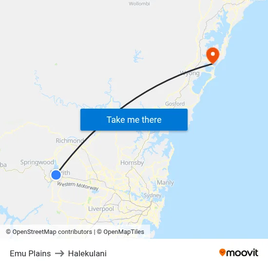 Emu Plains to Halekulani map