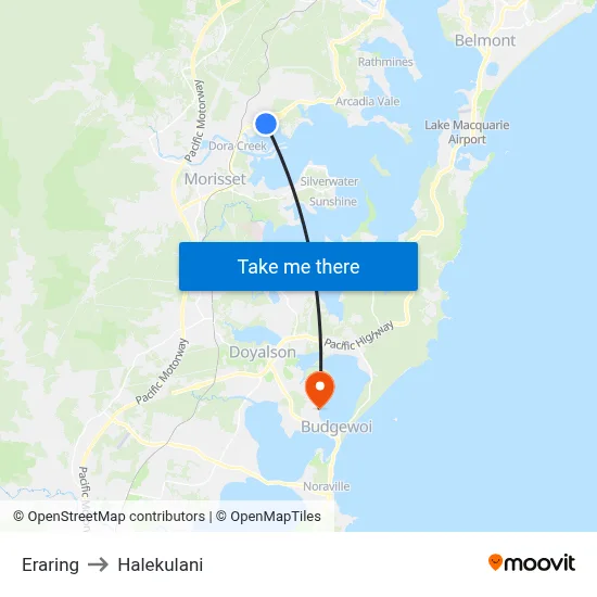 Eraring to Halekulani map