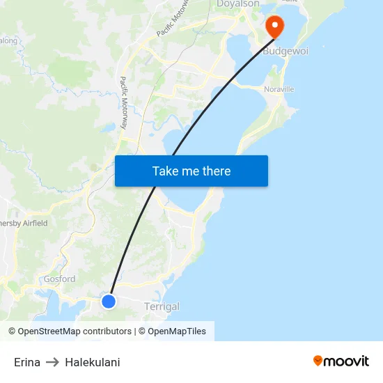 Erina to Halekulani map