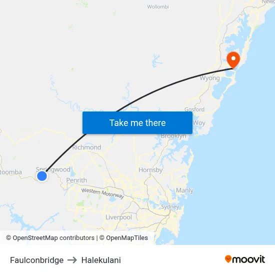 Faulconbridge to Halekulani map