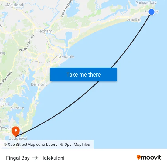 Fingal Bay to Halekulani map