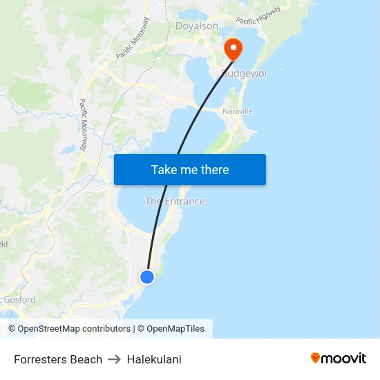 Forresters Beach to Halekulani map