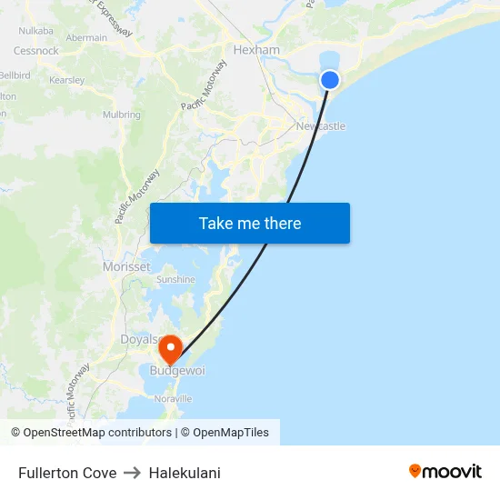 Fullerton Cove to Halekulani map