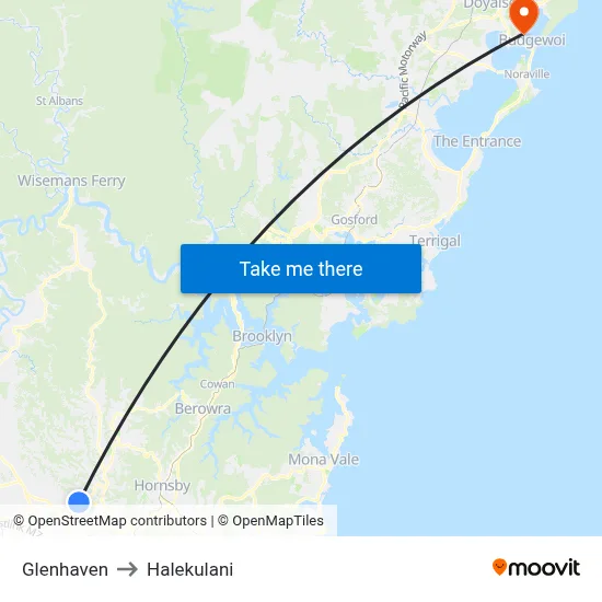 Glenhaven to Halekulani map