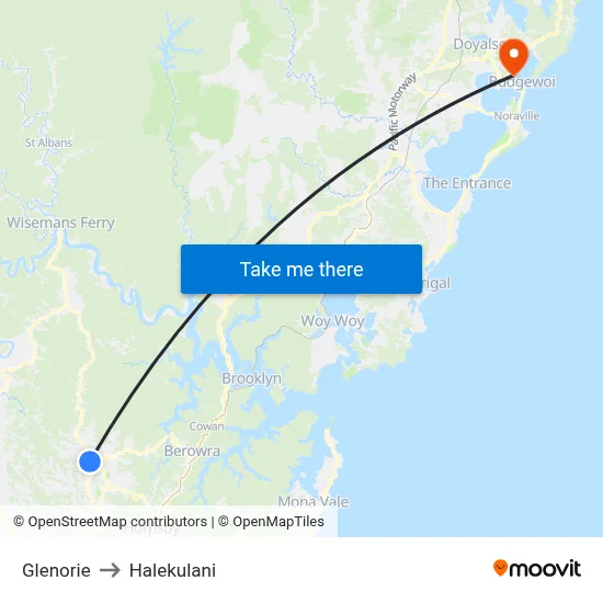 Glenorie to Halekulani map