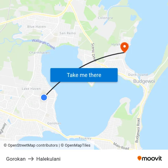 Gorokan to Halekulani map