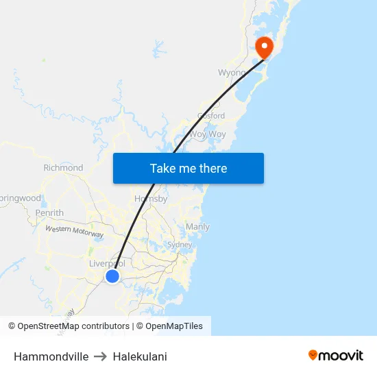 Hammondville to Halekulani map