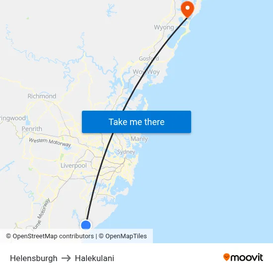 Helensburgh to Halekulani map