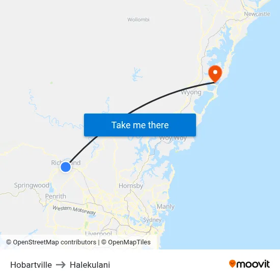 Hobartville to Halekulani map